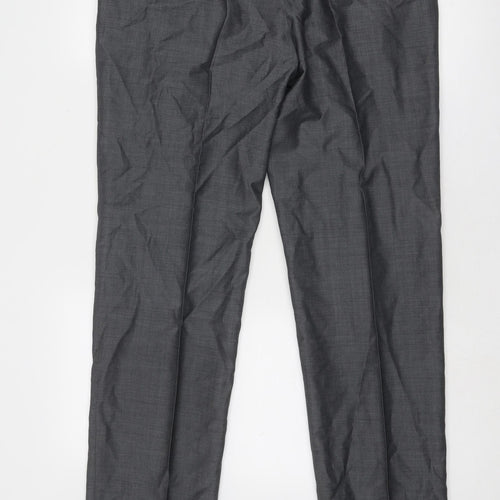 Marks and Spencer Mens Grey Wool Dress Pants Trousers Size 34 in Regular Zip