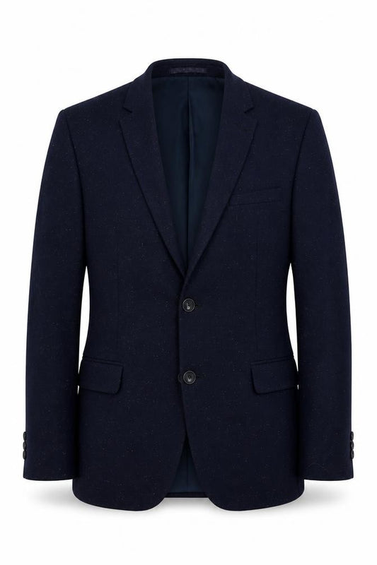 Front view of Marks & Spencer men’s blue polyester jacket blazer, size 38, regular - flecked