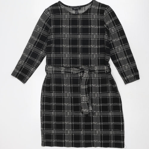 New Look Womens Black Geometric Polyester Shift Size 8 Round Neck Pullover