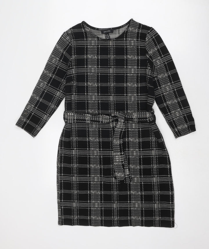 New Look Womens Black Geometric Polyester Shift Size 8 Round Neck Pullover