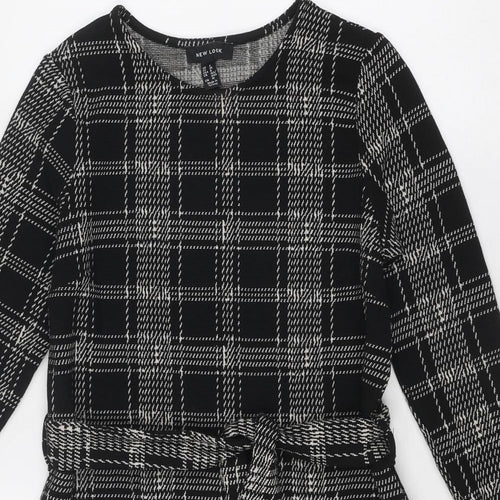 New Look Womens Black Geometric Polyester Shift Size 8 Round Neck Pullover