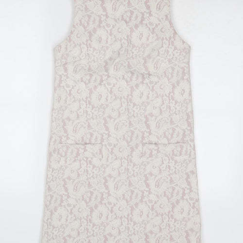 Miss Selfridge Womens White Polyester Shift Size 6 Round Neck Zip