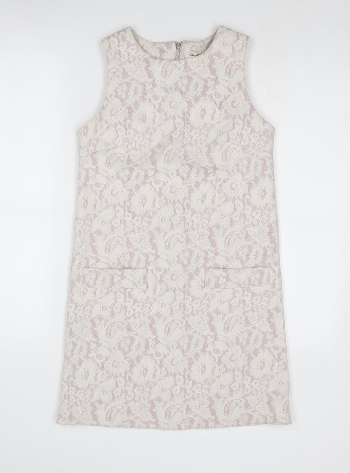 Miss Selfridge Womens White Polyester Shift Size 6 Round Neck Zip
