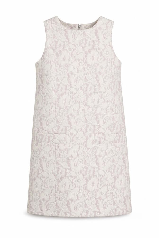Front view of Miss Selfridge women’s white polyester shift, size UK 6, round neck zip