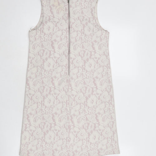 Miss Selfridge Womens White Polyester Shift Size 6 Round Neck Zip