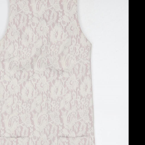 Miss Selfridge Womens White Polyester Shift Size 6 Round Neck Zip