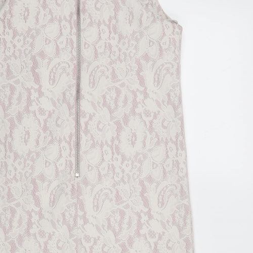 Miss Selfridge Womens White Polyester Shift Size 6 Round Neck Zip