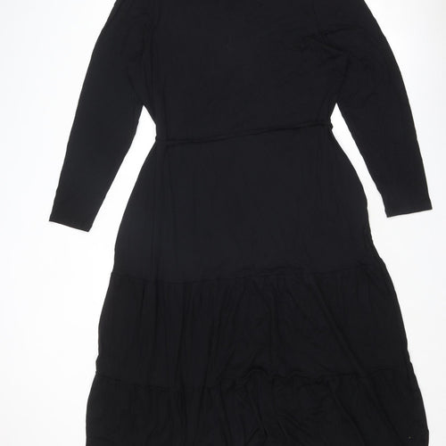 Marks and Spencer Womens Black Viscose A-Line Size 16 Round Neck Pullover