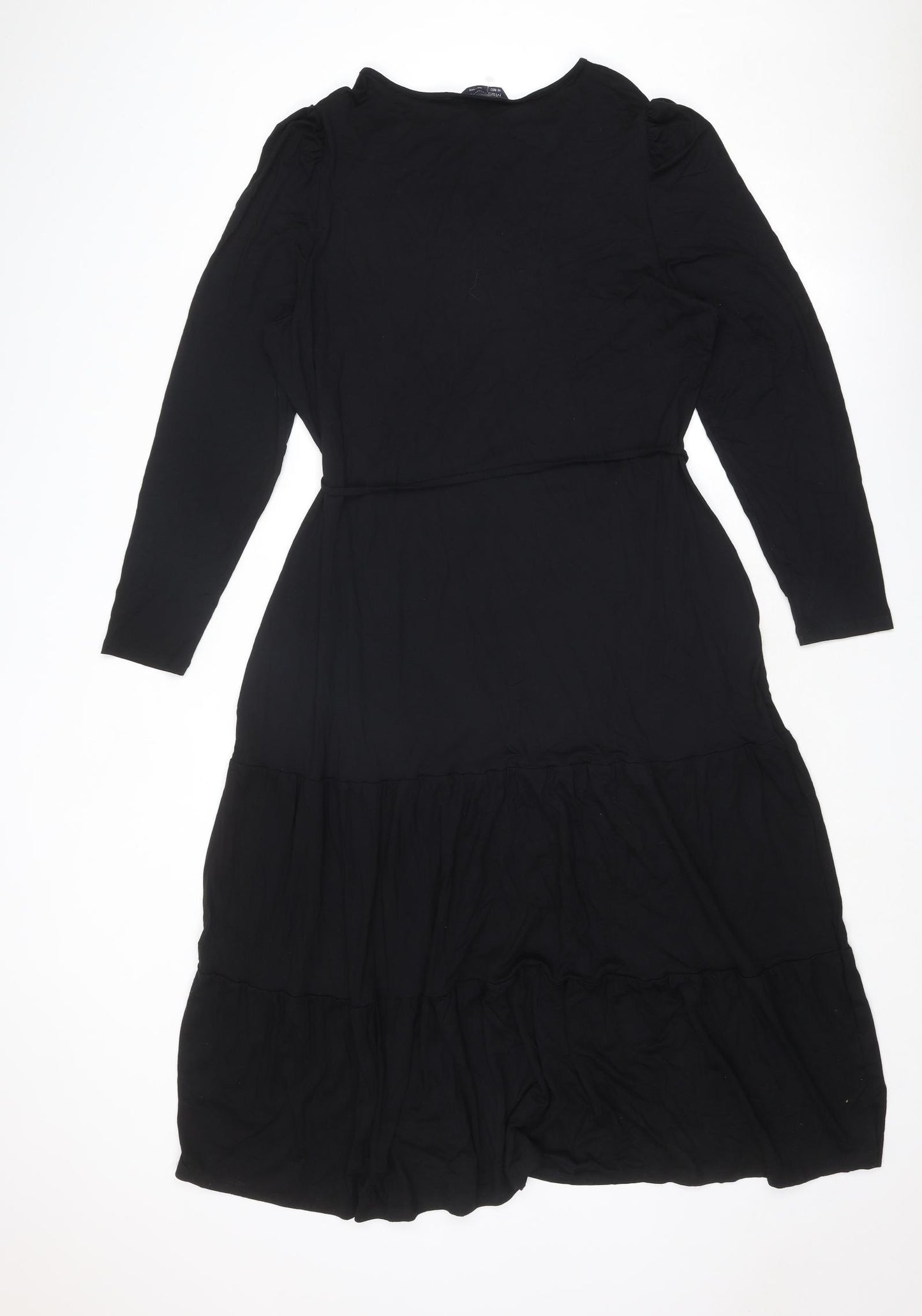 Marks and Spencer Womens Black Viscose A-Line Size 16 Round Neck Pullover