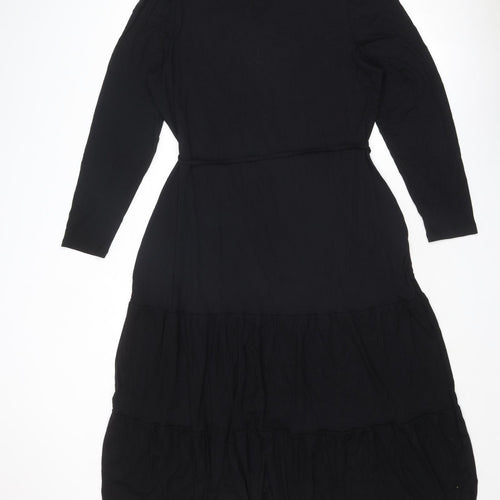 Marks and Spencer Womens Black Viscose A-Line Size 16 Round Neck Pullover