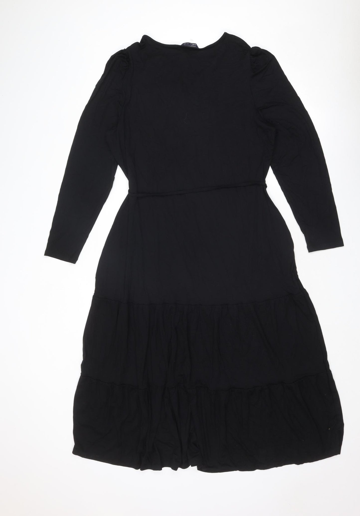 Marks and Spencer Womens Black Viscose A-Line Size 16 Round Neck Pullover