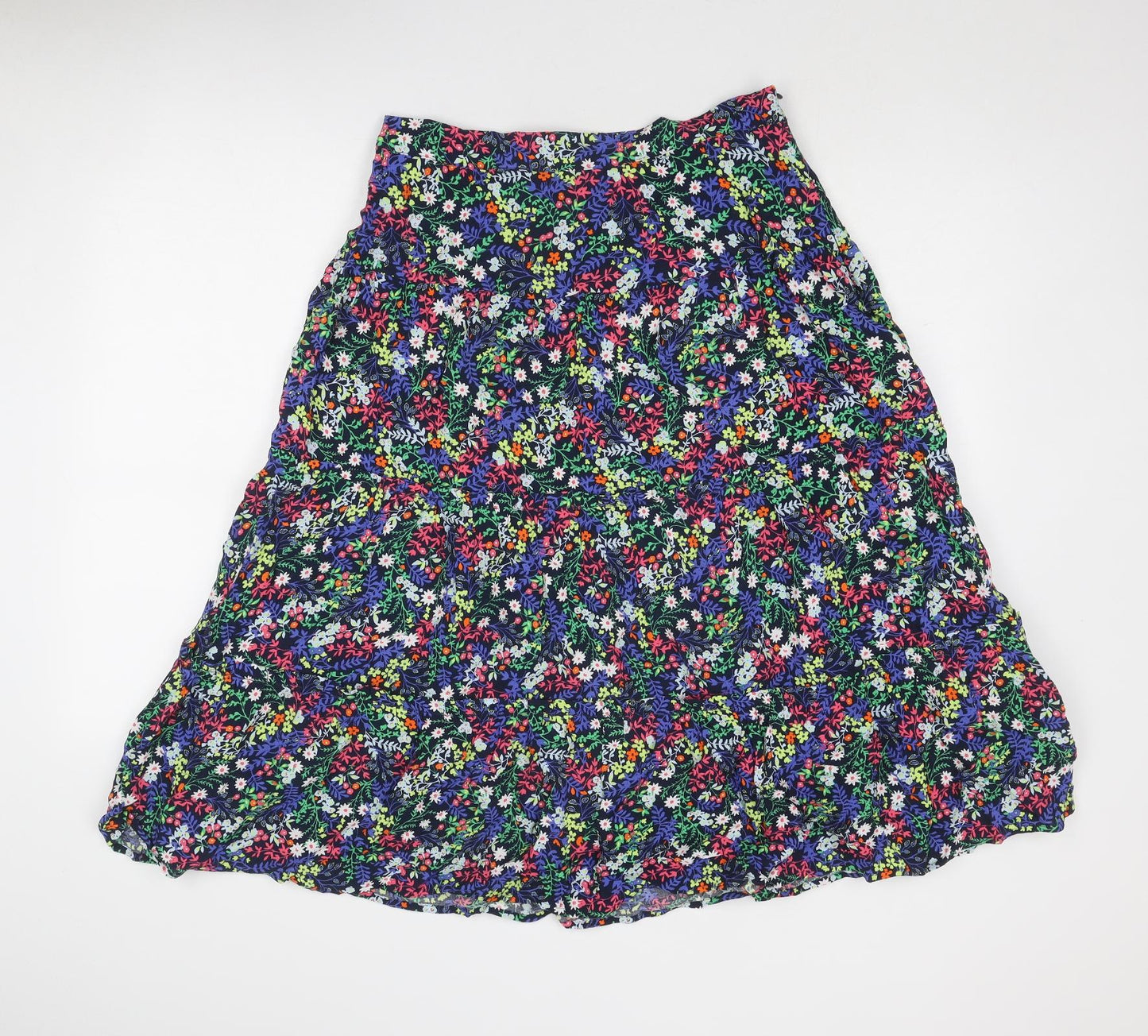 Marks and Spencer Womens Multicoloured Floral Viscose Swing Skirt Size 14 Zip