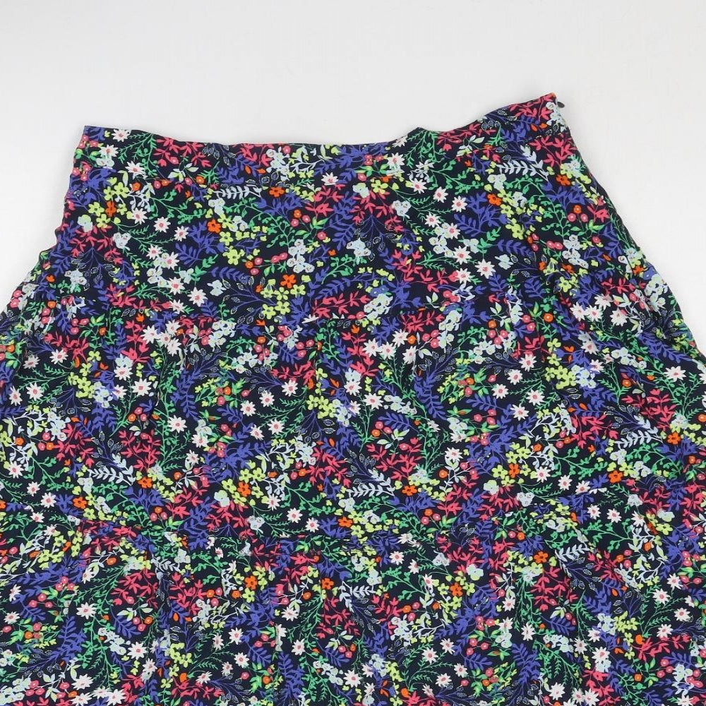 Marks and Spencer Womens Multicoloured Floral Viscose Swing Skirt Size 14 Zip