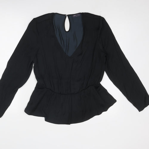 Marks and Spencer Womens Black Polyester Basic Blouse Size 12 V-Neck - Peplum