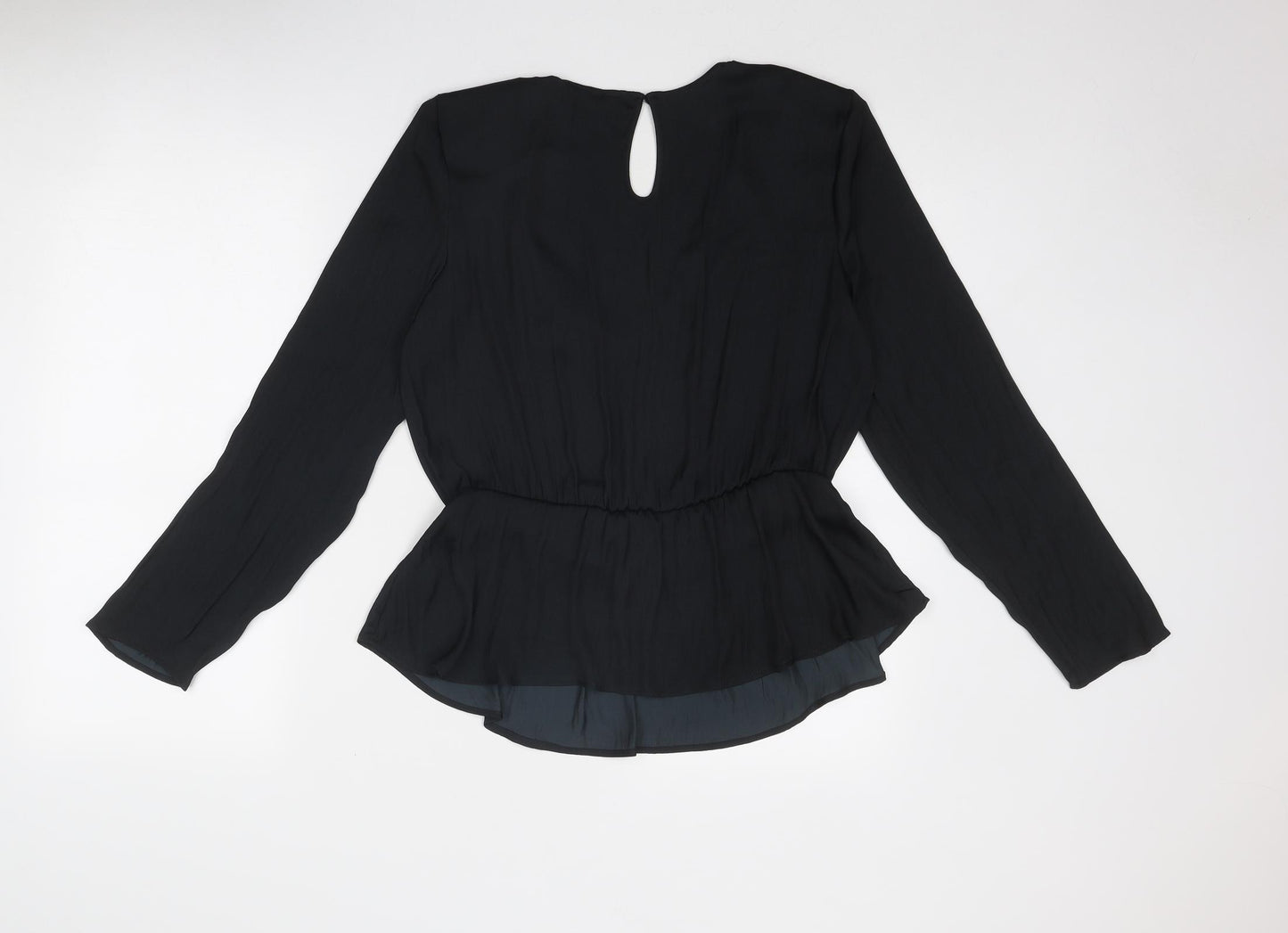 Marks and Spencer Womens Black Polyester Basic Blouse Size 12 V-Neck - Peplum