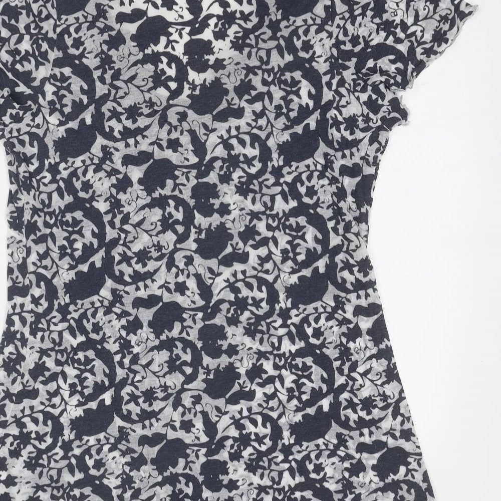 Marks and Spencer Womens Grey Geometric Cotton Basic Blouse Size 16 Round Neck