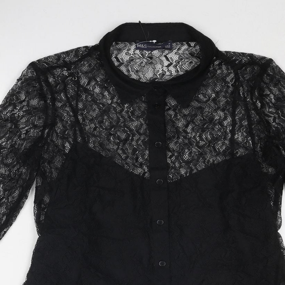 Marks and Spencer Womens Beige Polyamide Basic Button-Up Size 10 Collared