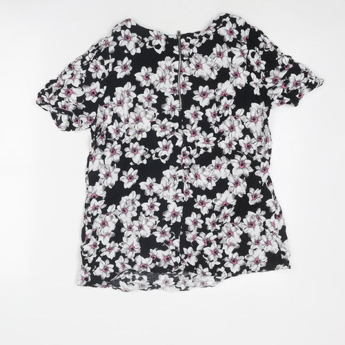 Wallis Womens Black Floral Viscose Basic Blouse Size 14 Round Neck