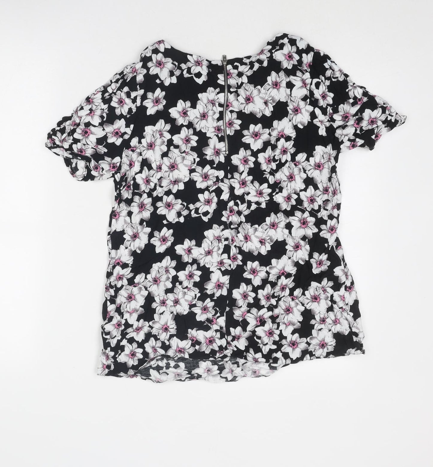 Wallis Womens Black Floral Viscose Basic Blouse Size 14 Round Neck