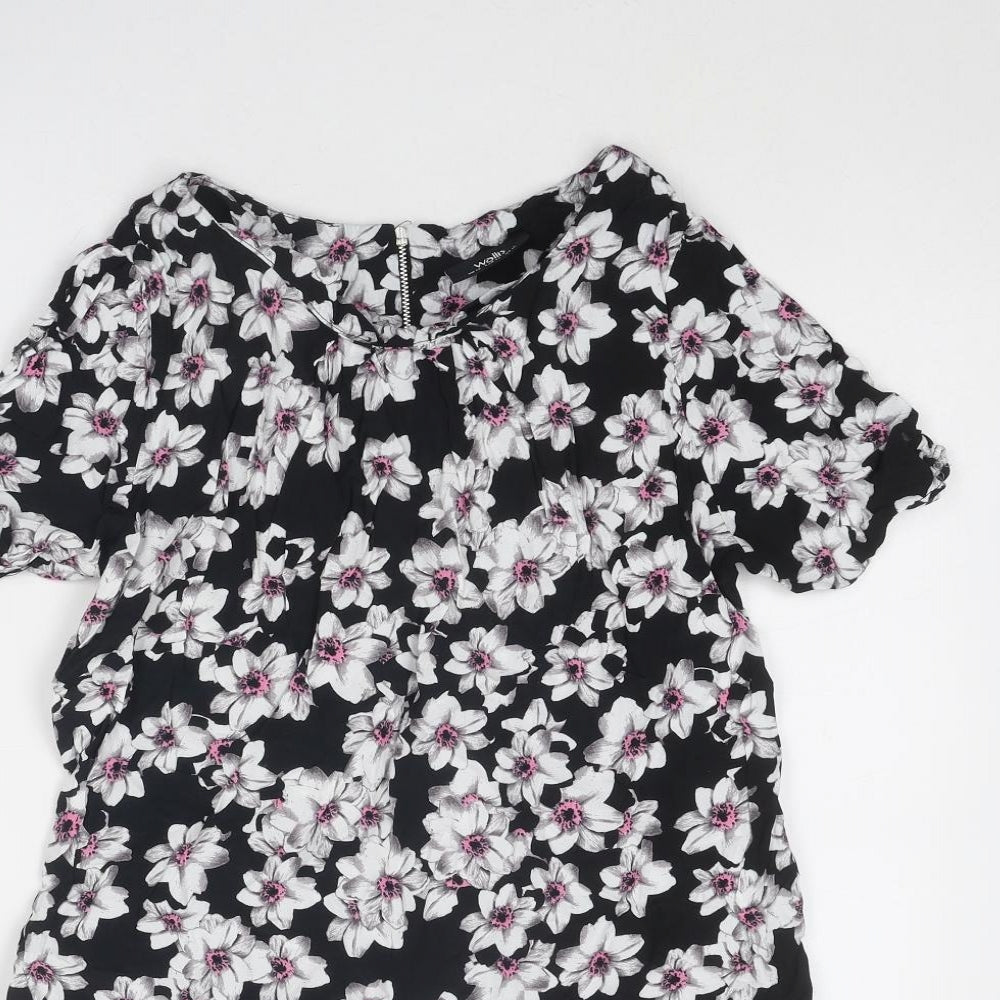 Wallis Womens Black Floral Viscose Basic Blouse Size 14 Round Neck