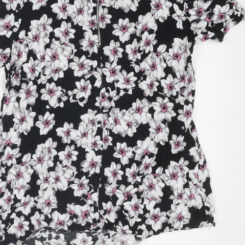 Wallis Womens Black Floral Viscose Basic Blouse Size 14 Round Neck