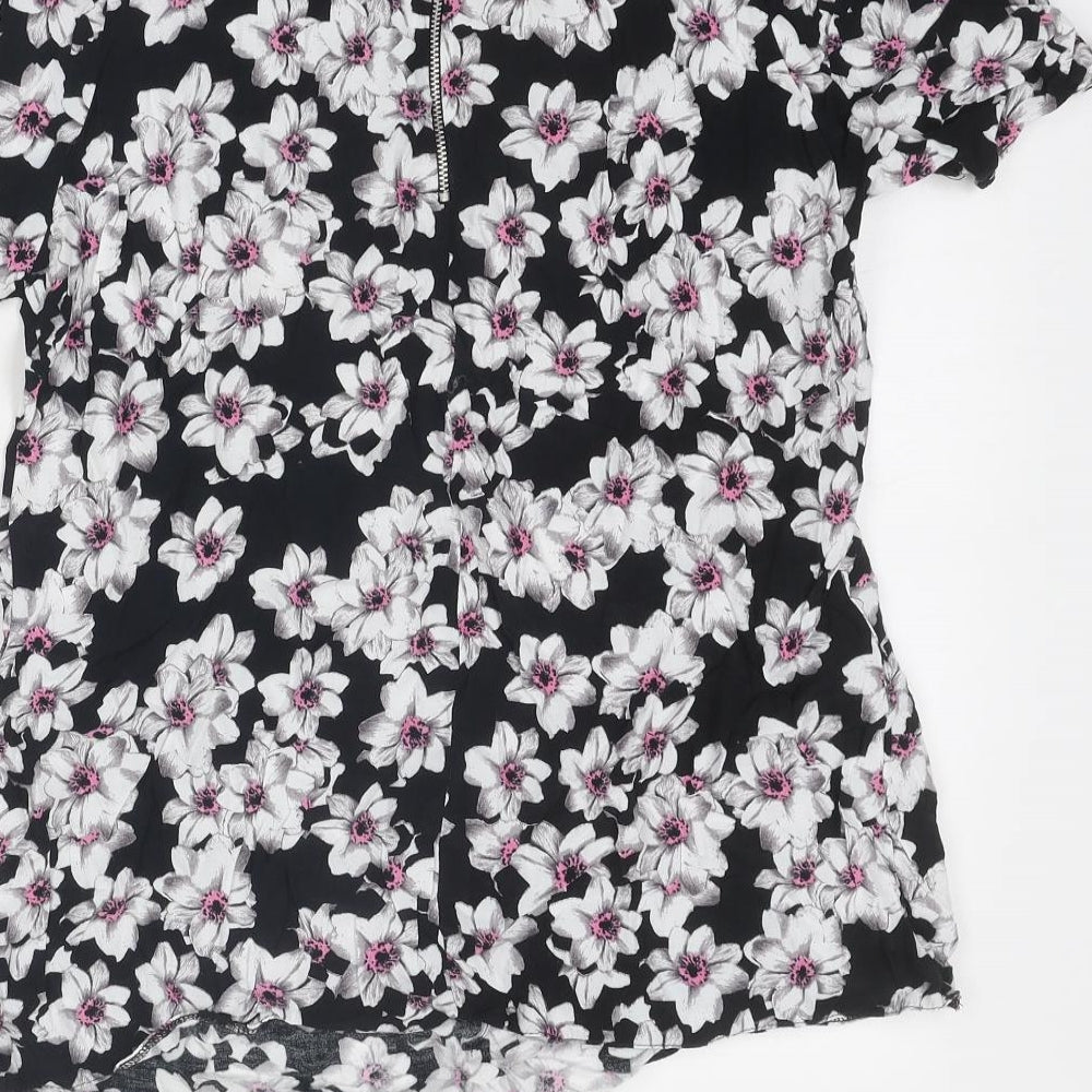 Wallis Womens Black Floral Viscose Basic Blouse Size 14 Round Neck