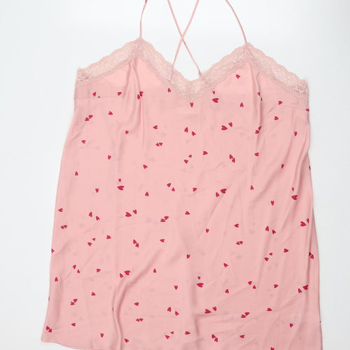 Marks and Spencer Womens Pink Geometric Polyester Cami Dress Size 24 - Heart Print