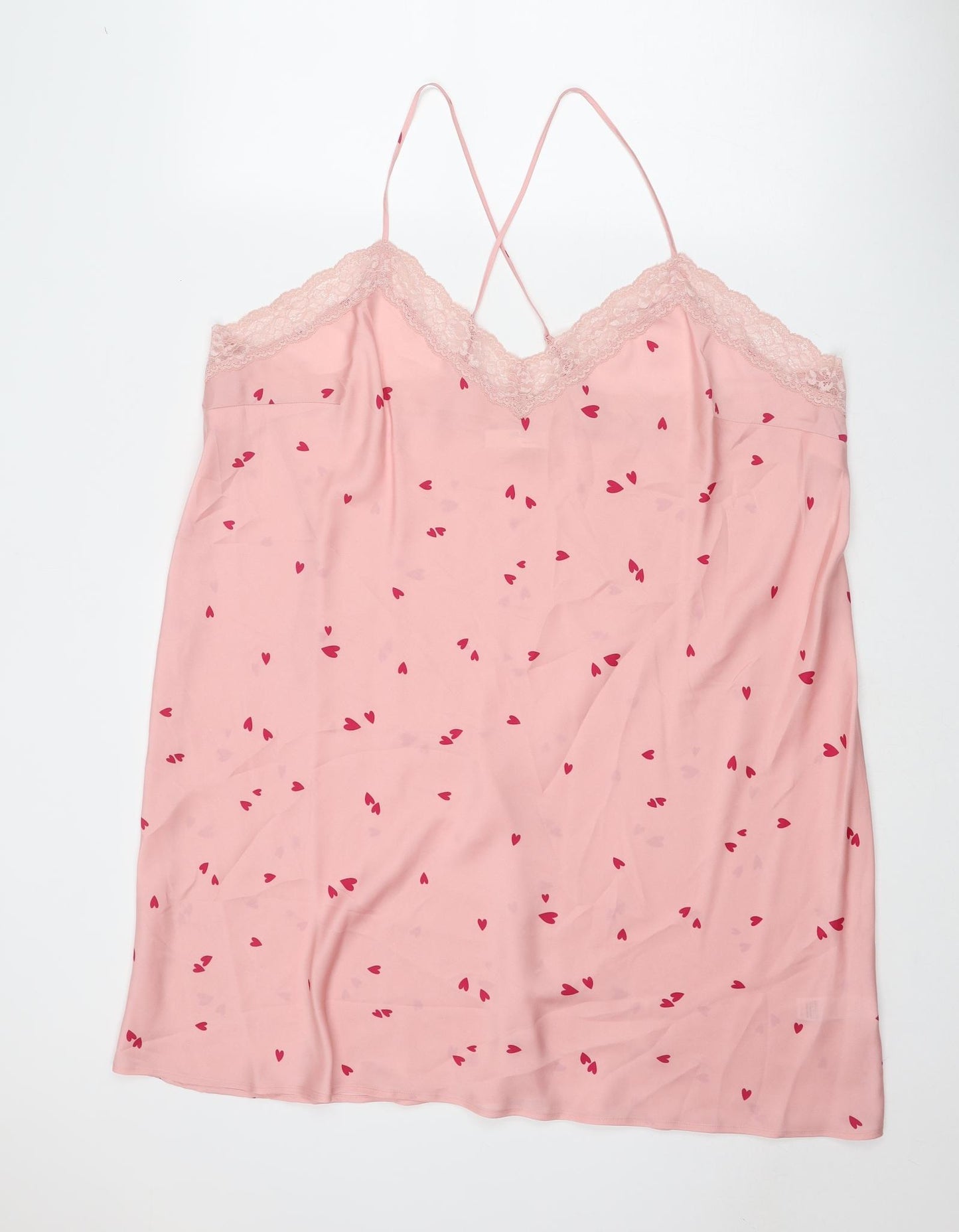 Marks and Spencer Womens Pink Geometric Polyester Cami Dress Size 24 - Heart Print