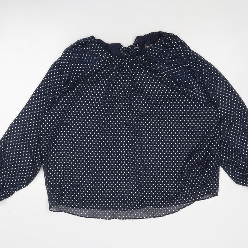 Marks and Spencer Womens Blue Polka Dot Polyester Basic Blouse Size 14 Round Neck