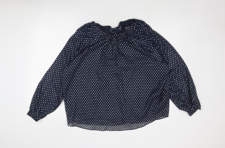 Marks and Spencer Womens Blue Polka Dot Polyester Basic Blouse Size 14 Round Neck