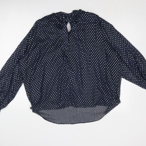 Marks and Spencer Womens Blue Polka Dot Polyester Basic Blouse Size 14 Round Neck