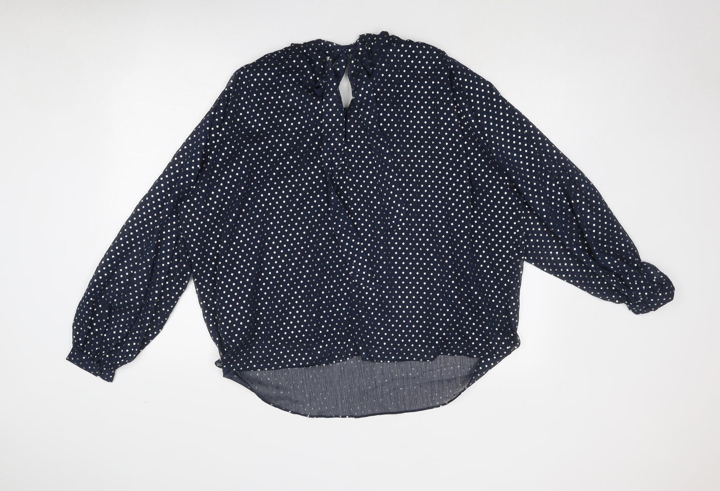 Marks and Spencer Womens Blue Polka Dot Polyester Basic Blouse Size 14 Round Neck