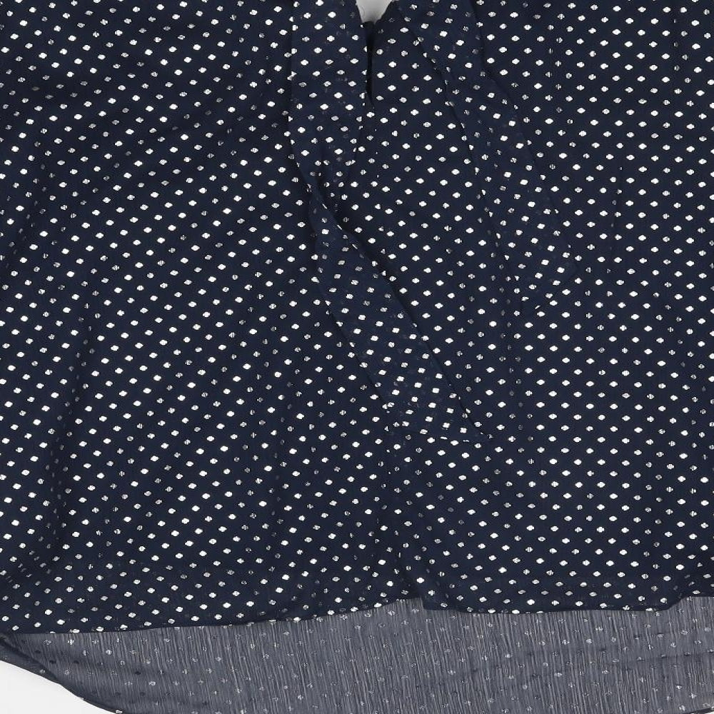 Marks and Spencer Womens Blue Polka Dot Polyester Basic Blouse Size 14 Round Neck