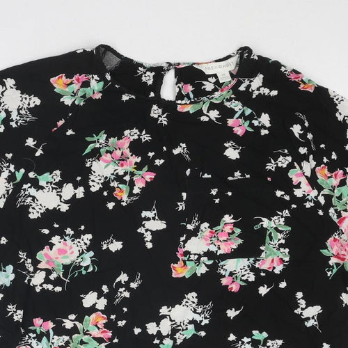 Marks and Spencer Womens Black Floral Viscose Basic Blouse Size 14 Round Neck