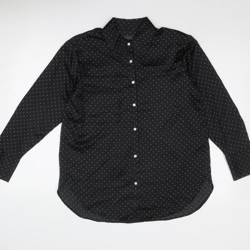Marks and Spencer Womens Black Polka Dot Polyester Basic Button-Up Size 8 Collared