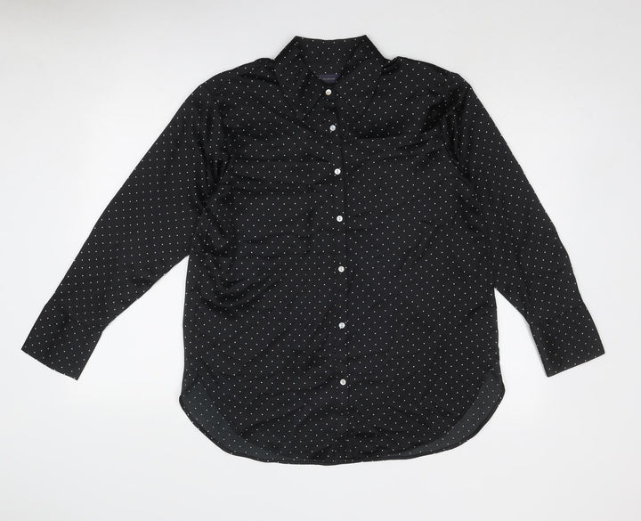 Marks and Spencer Womens Black Polka Dot Polyester Basic Button-Up Size 8 Collared