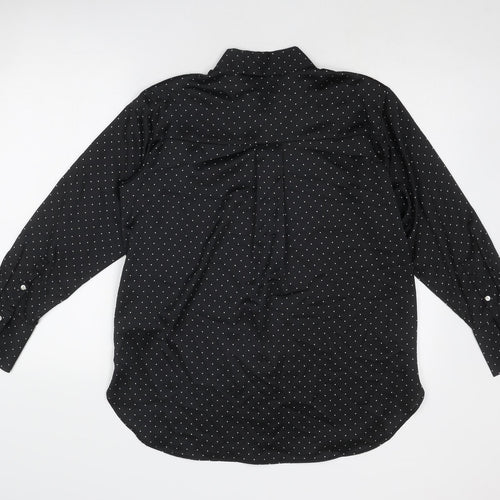 Marks and Spencer Womens Black Polka Dot Polyester Basic Button-Up Size 8 Collared