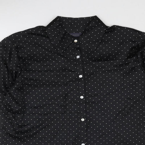 Marks and Spencer Womens Black Polka Dot Polyester Basic Button-Up Size 8 Collared