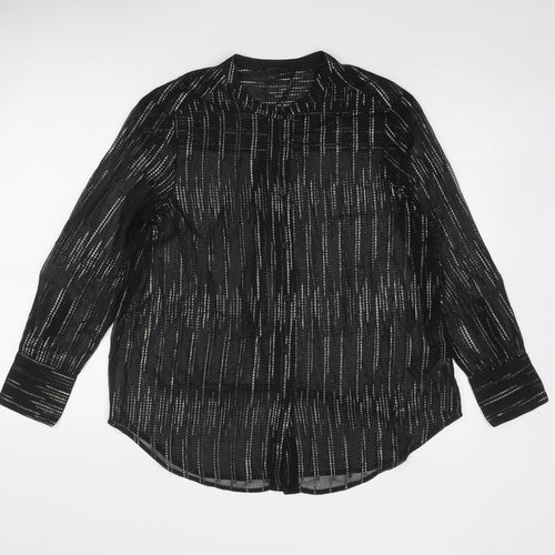 Marks and Spencer Womens Black Geometric Polyester Basic Button-Up Size 10 V-Neck
