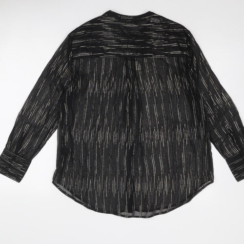 Marks and Spencer Womens Black Geometric Polyester Basic Button-Up Size 10 V-Neck