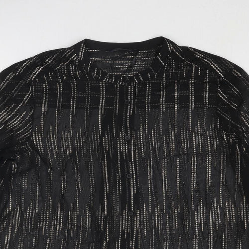 Marks and Spencer Womens Black Geometric Polyester Basic Button-Up Size 10 V-Neck