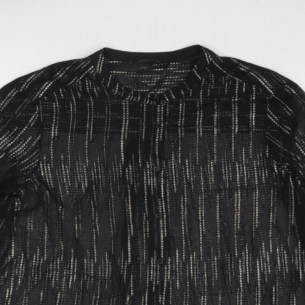 Marks and Spencer Womens Black Geometric Polyester Basic Button-Up Size 10 V-Neck