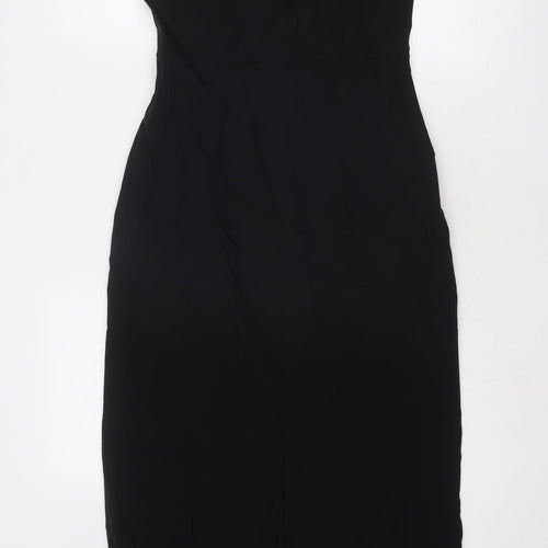 Marks and Spencer Womens Black Viscose Bodycon Size 12 Off the Shoulder Zip
