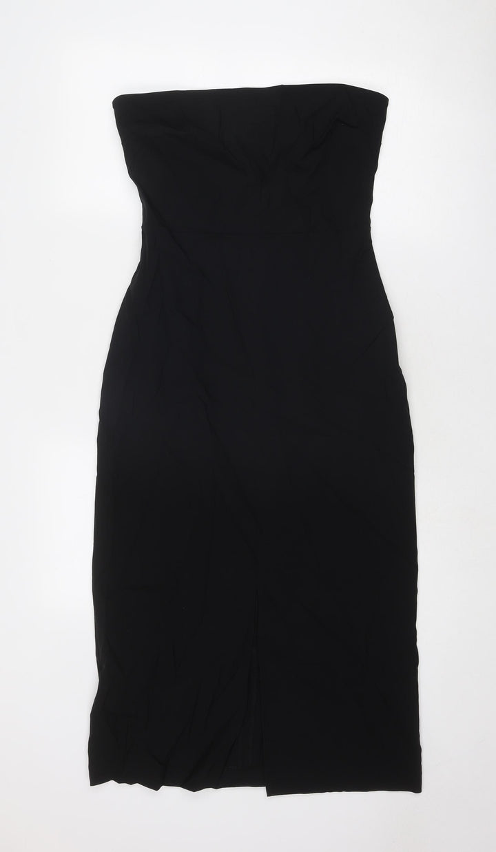 Marks and Spencer Womens Black Viscose Bodycon Size 12 Off the Shoulder Zip