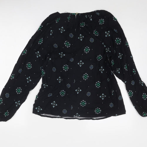 Marks and Spencer Womens Blue Geometric Viscose Basic Blouse Size 16 Round Neck