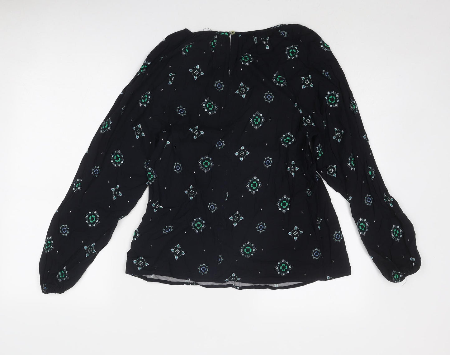 Marks and Spencer Womens Blue Geometric Viscose Basic Blouse Size 16 Round Neck
