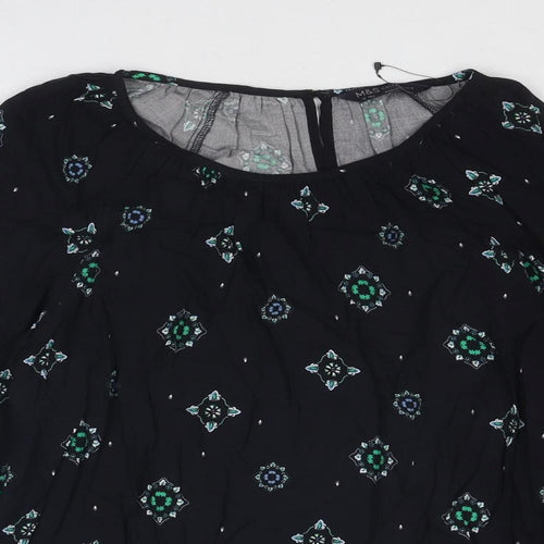 Marks and Spencer Womens Blue Geometric Viscose Basic Blouse Size 16 Round Neck
