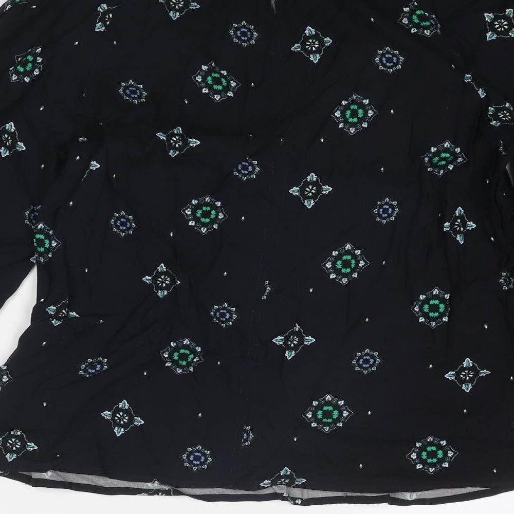 Marks and Spencer Womens Blue Geometric Viscose Basic Blouse Size 16 Round Neck