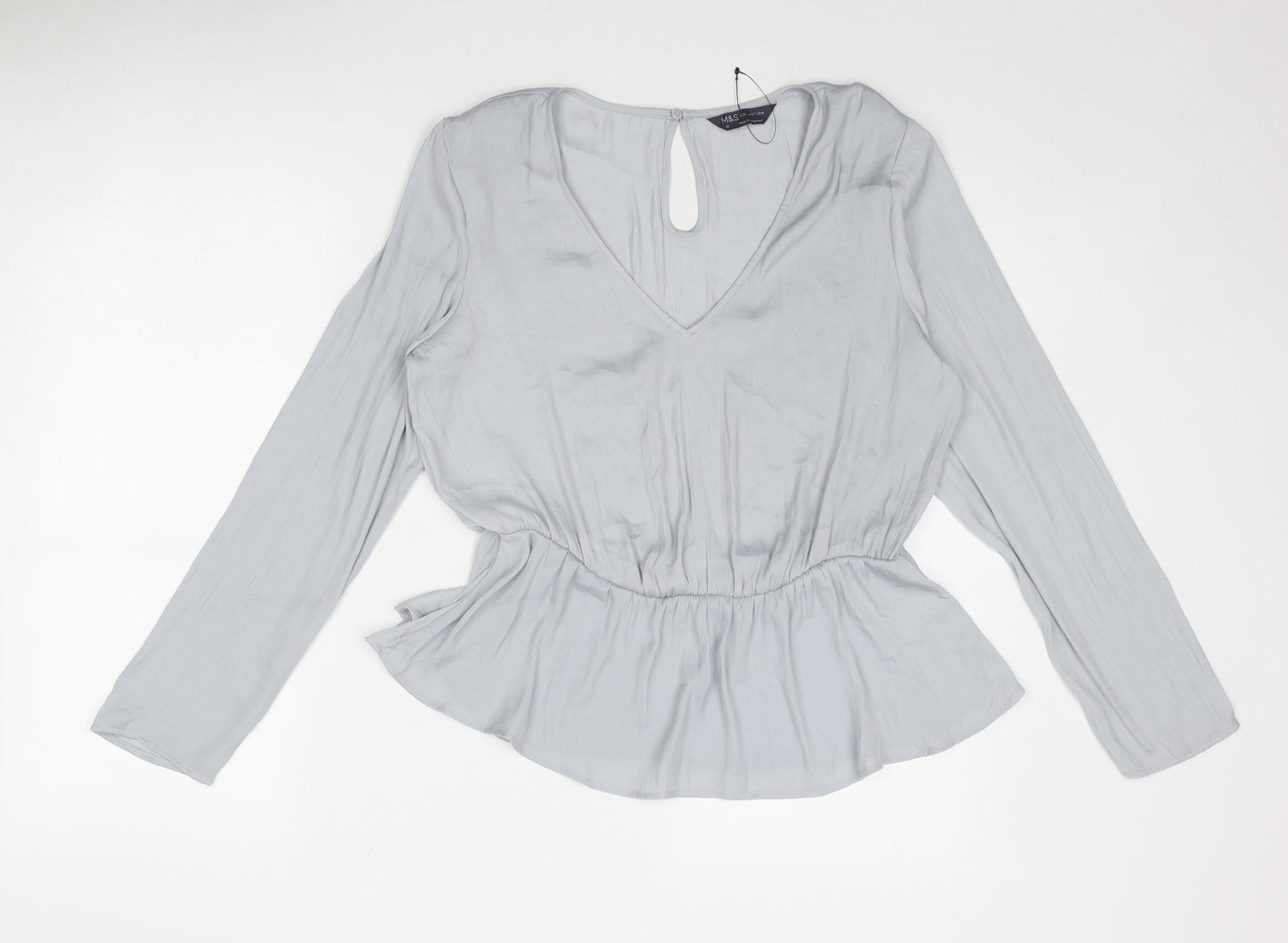 Marks and Spencer Womens Grey Polyester Basic Blouse Size 12 V-Neck