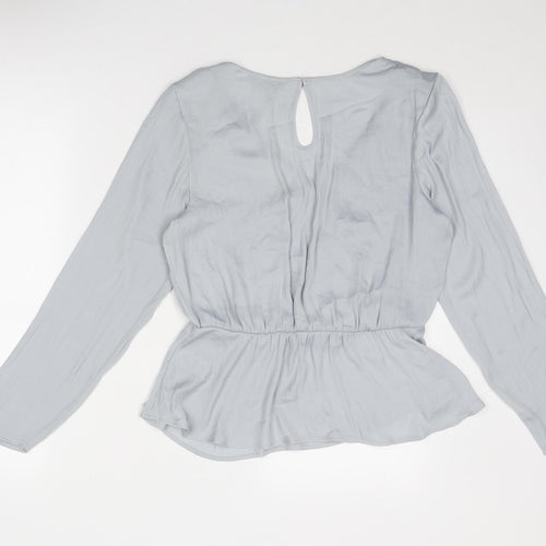 Marks and Spencer Womens Grey Polyester Basic Blouse Size 12 V-Neck